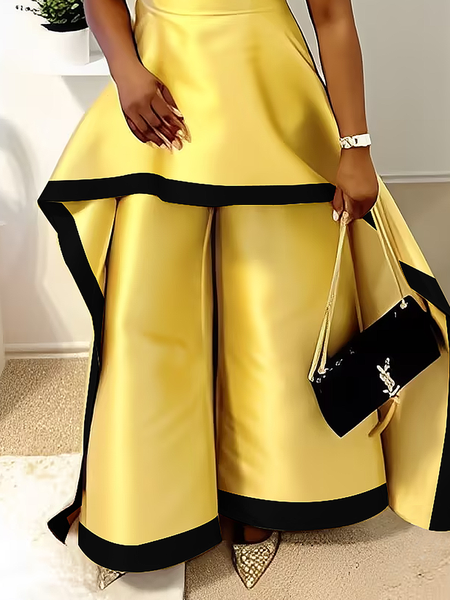 

Elegant Color Block Wide Leg Pants, As picture, Pants
