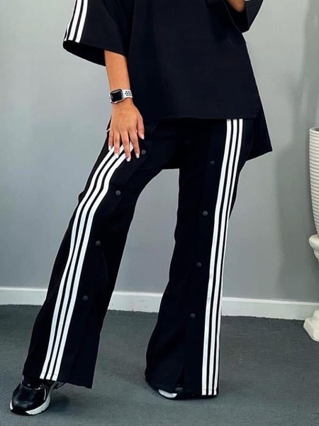 

Casual Color Block Wide Leg Pants, Black, Pants