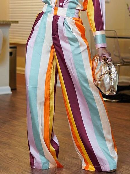 

Urban Striped Straight Long Pants, As picture, Pants