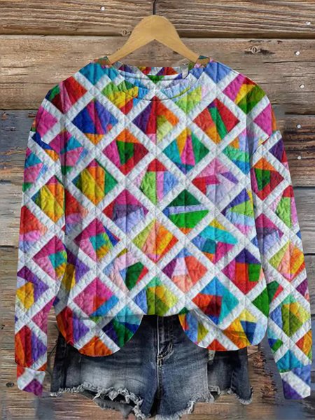 

Casual Hoodie Colorful Geometric Plaid Sweatshirt, Multicolor, Hoodies & Sweatshirts