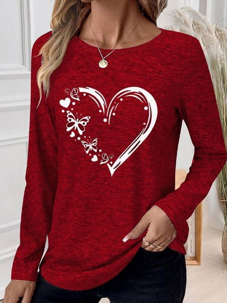 

Crew Neck Casual T-Shirt, Red, Long sleeves