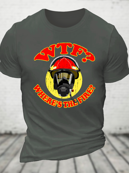 

Wtf ？Where's The Fire？Fireman Puns Sarcasm Cotton T-Shirt, Deep gray, T-shirts