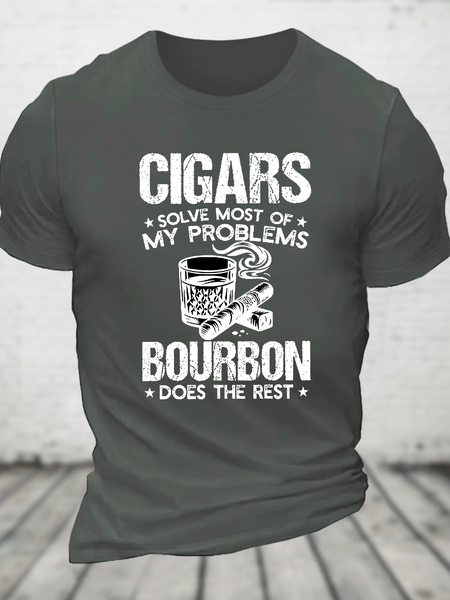 

Cigars Solve Most Of My Problems Bourbon Does The Rest Cotton T-Shirt, Deep gray, T-shirts