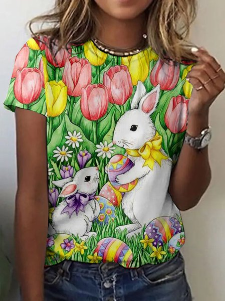 

Vintage Easter Bunny Crew Neck Short Sleeve T-shirt, Green, T-shirts