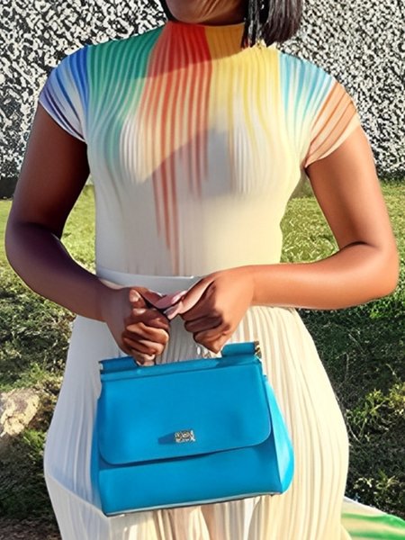 Casual Ombre Printing Stand Collar T-shirt, As picture, Tees