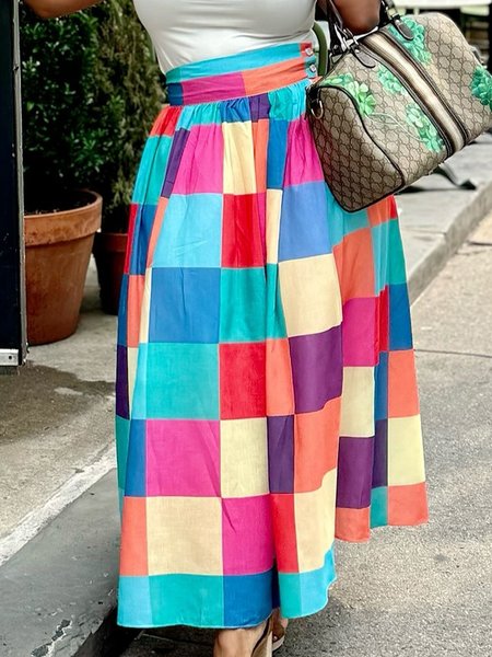 Urban Printing Plaid Maxi Skirt, As picture, Skirts