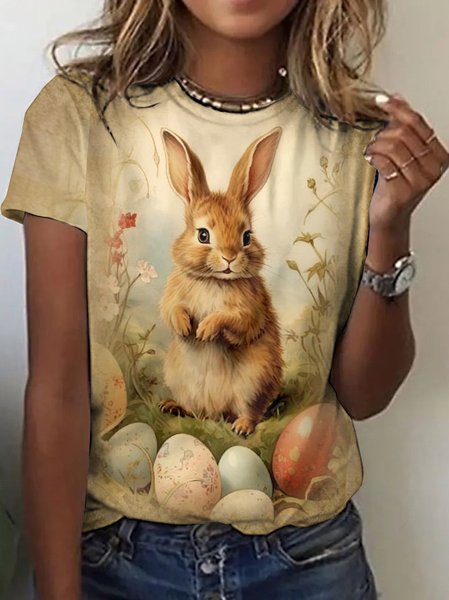 

Vintage Easter Bunny Crew Neck Short Sleeve T-shirt, Apricot, T-shirts
