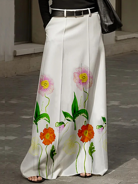Urban Floral Maxi Skirt No Belt, White, Skirts