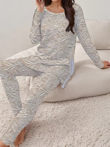 

Women's Printing Floral Daily Going Out Two Piece Set Long Sleeve Casual Spring/Fall Top With Pants Matching Set, As picture, Suit Set