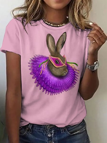 

Vintage Mardi Gras Carnival Mask Animal Crew Neck Short Sleeve T-shirt, Pink, T-shirts