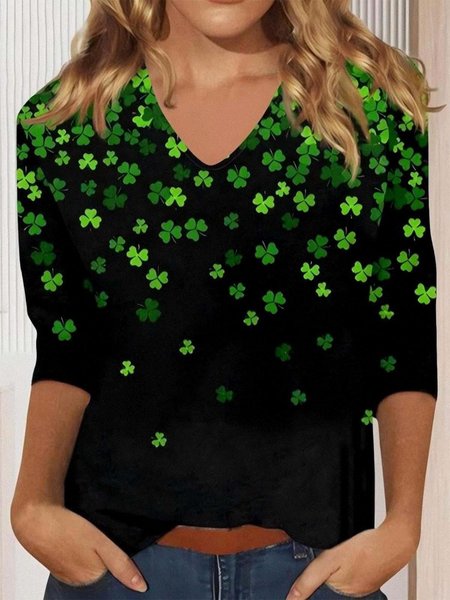 Casual Regular Fit Gradient Pattern Cotton T-Shirt, As picture, Long sleeves