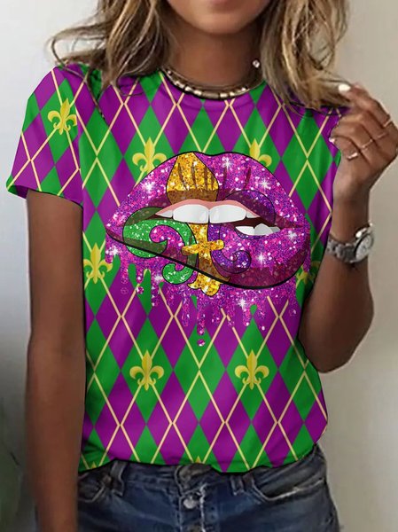 

Vintage Mardi Gras Day Animal Crew Neck Short Sleeve T-shirt, Purple, T-shirts