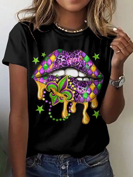 

Vintage Mardi Gras Day Animal Crew Neck Short Sleeve T-shirt, Black, T-shirts