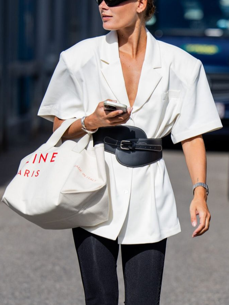 

Urban Plain Buttoned Lapel Collar Shirt No Belt, White, Blouses and Shirts