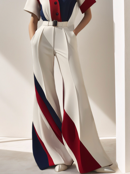 

Urban Color Block Wide Leg Pants, As picture, Pants