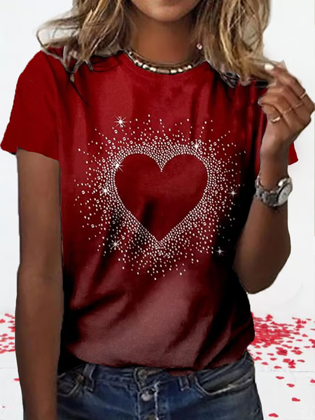 

Women's Short Sleeve Tee T-shirt Summer Heart/Cordate Printing Crew Neck Casual Graphic Tee Top, Red, T-Shirts