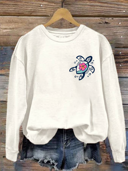 

Women's Hawaiian Turtle Hibiscus Print Sweatshirt, White, Hoodies&Sweatshirts