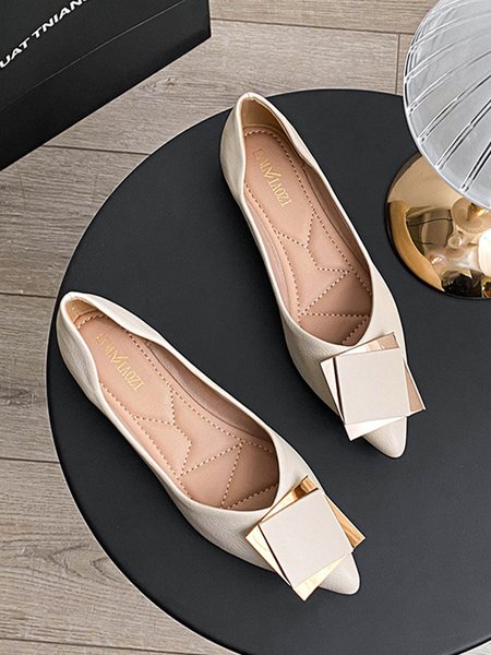 

Plain All Season Pu Elegant Shallow Shoes, Apricot, Flats