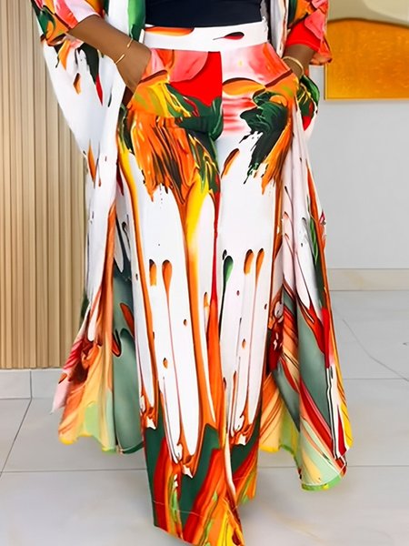 

Vacation Abstract Printing Baggy Pants, As picture, Pants