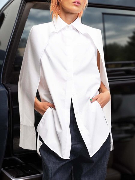 

Cotton Urban Plain Irregular Craftsmanship Shirt, White, Blouses and Shirts