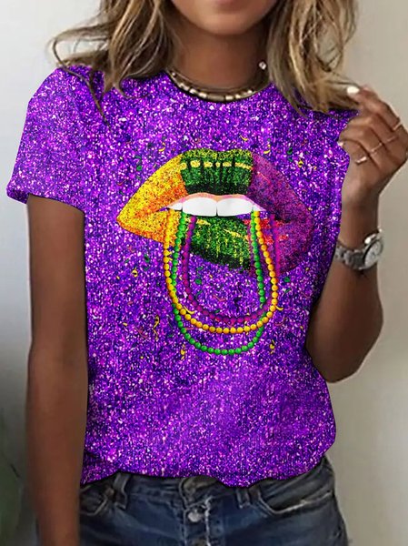 

Vintage Mardi Gras Carnival Animal Crew Neck Short Sleeve T-shirt, Purple, T-shirts