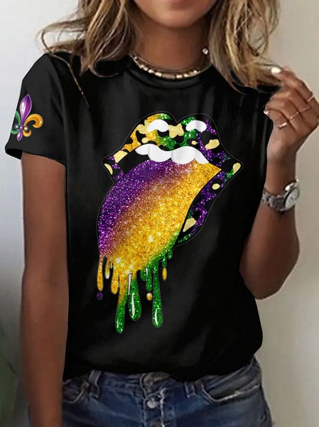 

Vintage Mardi Gras Carnival Animal Crew Neck Short Sleeve T-shirt, Black, T-shirts