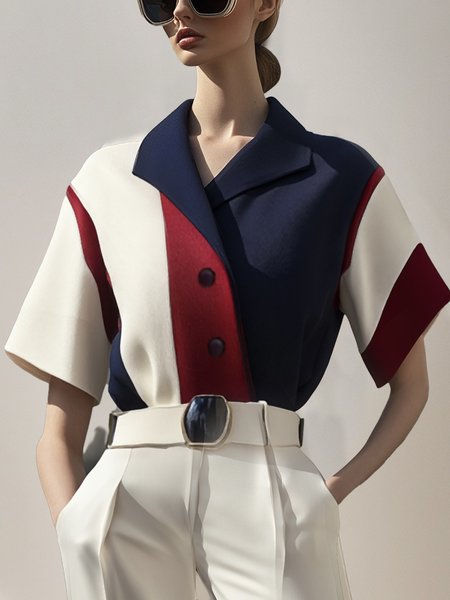 

Urban Color Block Printing Shirt, As picture, Blouses and Shirts