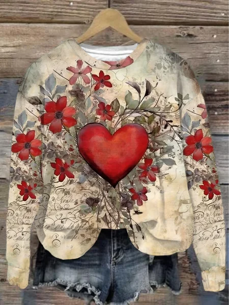 

Women's Crew Neck Floral Printing Casual Spring/Fall Long Sleeve Sweatshirt, As picture, Sweatshirts & Hoodies