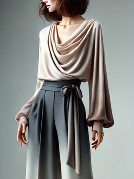 

Urban Ombre Ruched Cowl Neck Blouse, As picture, Blouses and Shirts