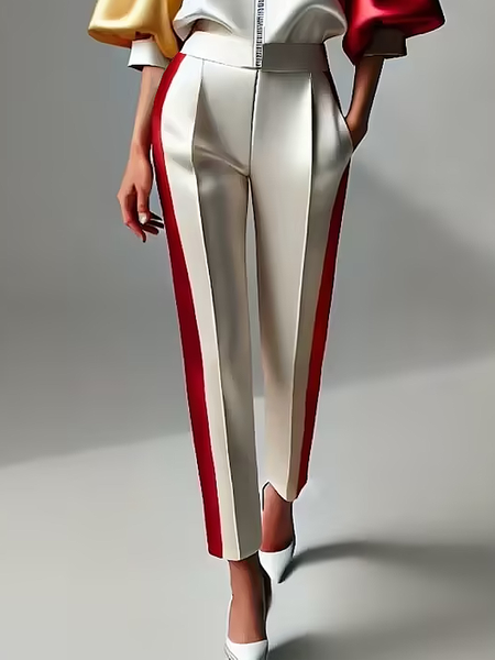 

Casual Color Block Straight Pants, As picture, Pants
