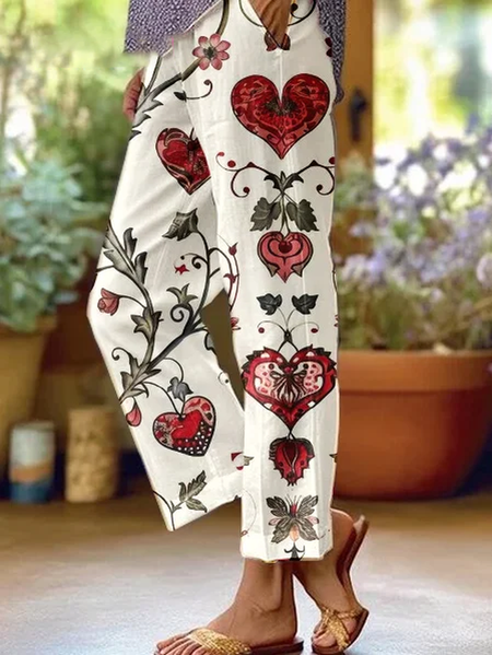 

Women's Trousers Straight Pants Daily Going Out Casual Printing Linen Blend Floral Spring/Fall Pants, As picture, Pants