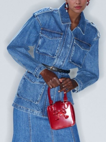 

Casual Pockets Shirt Collar Denim Coat No Belt, Blue, Jackets