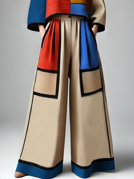 

Casual Color Block Fashion Wide Leg Pants, As picture, Pants
