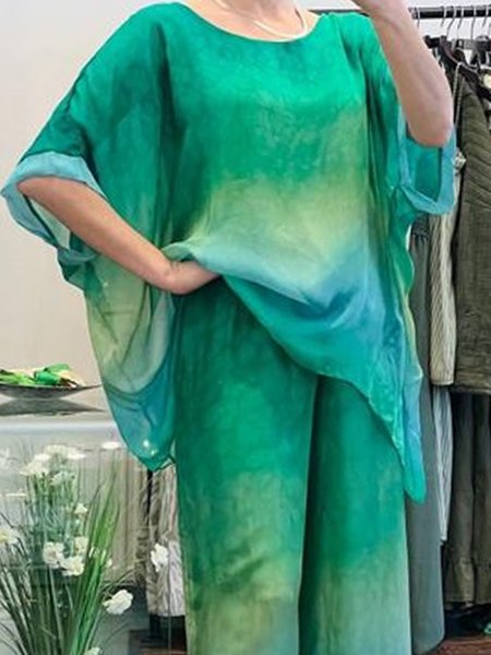 

Urban Abstract Printing Crew Neck Raglan Sleeve Blouse, Green, Blouses and Shirts