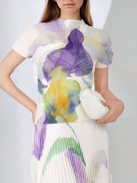 

Casual Floral Printing T-shirt, As picture, Tees