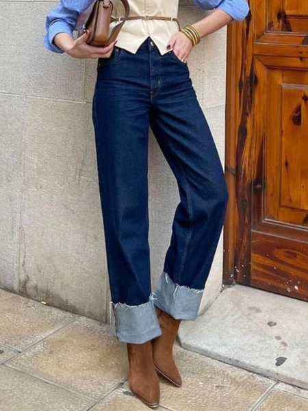 

Plain Casual Denim Jeans, Blue, Jeans