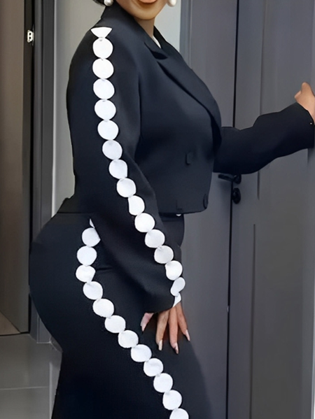 

Urban Split Joint Plain Lapel Collar Blazer, Black-white, Blazers