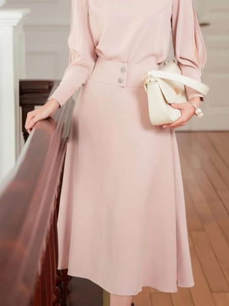 

Elegant Printing Plain Midi Skirt, As picture, Skirts