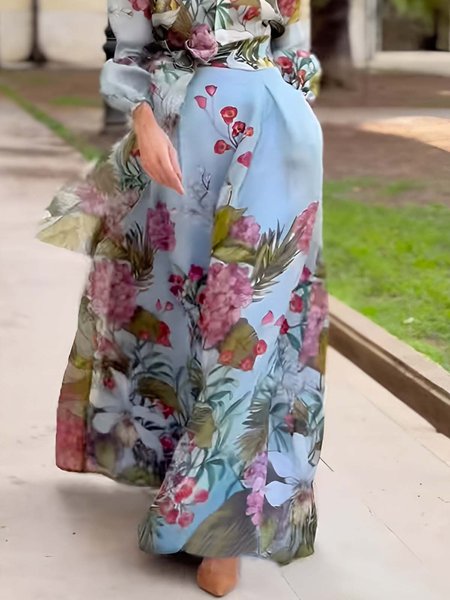 Vacation Floral Maxi Skirt, Blue, Skirts