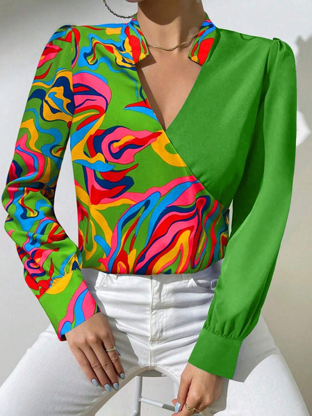 

Urban Abstract Graphic Printing Shirt, Green, Blouses and Shirts