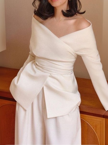 

Urban Plain Ruched Cross Neck Blouse, White, Blouses and Shirts