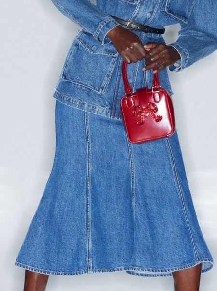

Casual Plain Midi Denim Skirt, Blue, Denim Skirts