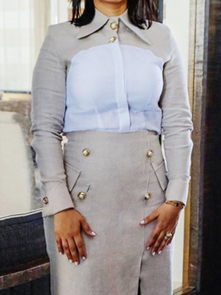 Urban Plain Split Joint Shawl Collar Shirt, As picture, Blouses and Shirts