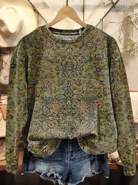 Women's Crew Neck Floral Printing Casual Spring/Fall Long Sleeve Sweatshirt, As picture, Sweatshirts & Hoodies
