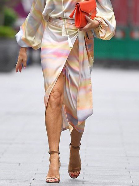 Elegant Gradient Pattern Midi Skirt, As picture, Skirts