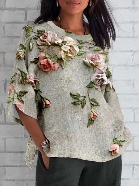 

Women's Half Sleeve Tee T-shirt Summer 3D Printing Crew Neck Vintage Top, As picture, T-Shirts