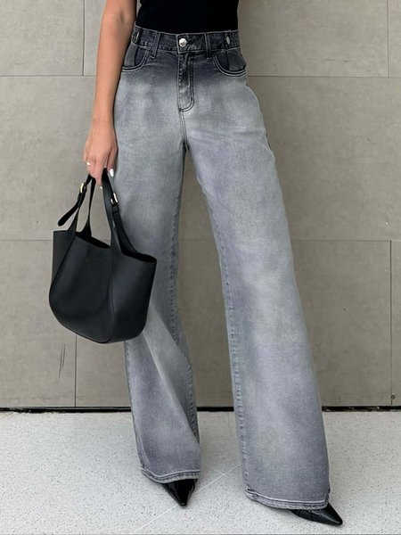 

Ombre Casual Denim Wide leg Jeans, Gray, Jeans