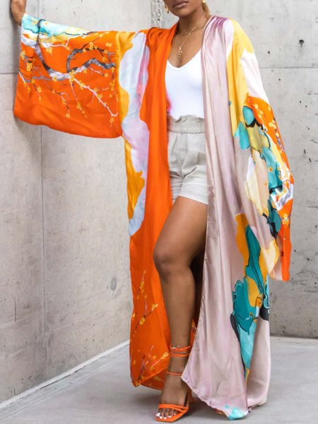 

Vacation Raglan Sleeve Loosen Abstract Kimono, As picture, Kimonos