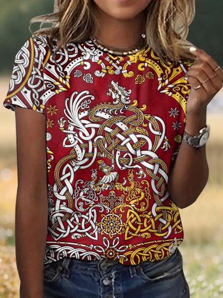 

Vintage Animal Crew Neck Short Sleeve T-shirt, Red, T-shirts