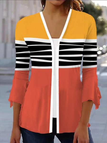 

Women's Spring/Fall Outerwear Casual Striped Jersey Shawl Jacket, Watermelon, Coats